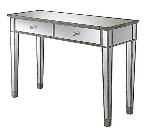 Product Cover Convenience Concepts Gold Coast Mirrored Desk, Weathered White / Mirror