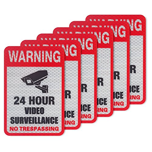 Product Cover Kichwit 6-Pack Video Surveillance Sign Reflective Sticker Decal Self Adhesive 5.9