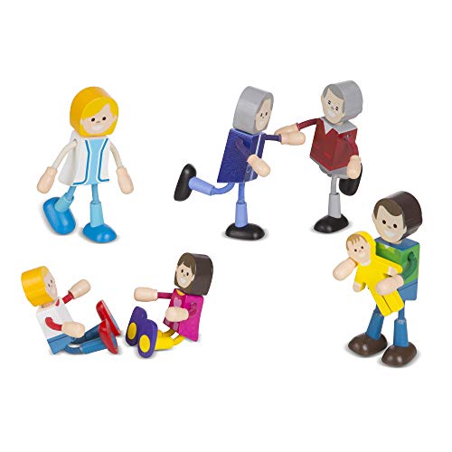 Product Cover Melissa & Doug Wooden Flexible Figures 7-Piece Caucasian Doll Family for Dollhouses