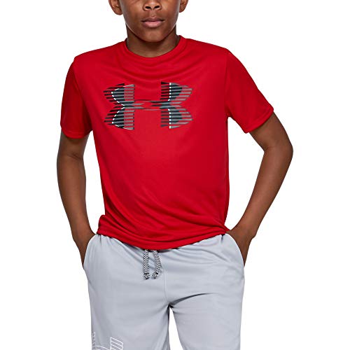 Product Cover Under Armour Boys' Tech Big Logo Solid T-Shirt, Red (600)/Black, Youth Medium