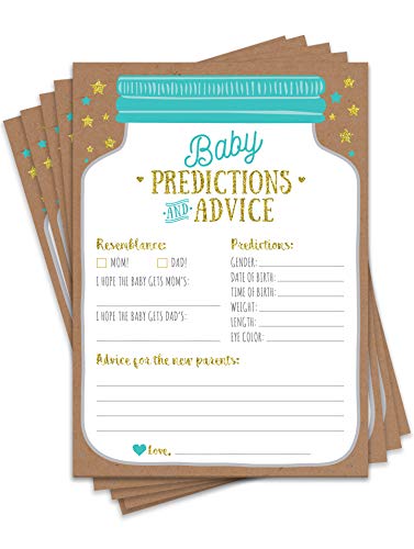 Product Cover 50 Mason Jar Baby Shower Prediction and Advice Cards - Gender Neutral Boy or Girl, Baby Shower Games, Baby Shower Decorations, Baby Shower Favors
