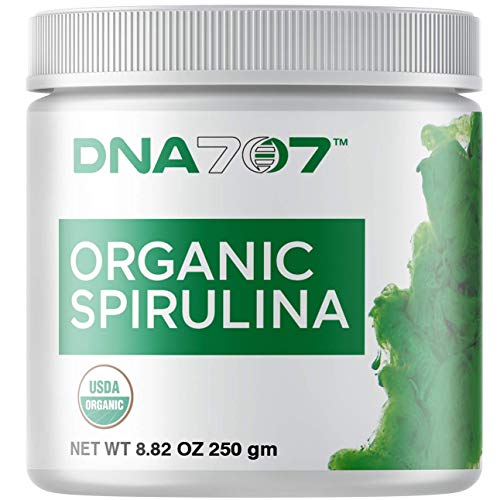 Product Cover DNA707 Organic Spirulina Powder - 83 Servings (8.82 oz / 250g) Organically Grown and Sustainably Harvested Non-GMO Blue Green Algae, Raw, 100% Vegetarian & Vegan, Non-Irradiated (250 g Spirulina)