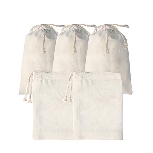 Product Cover Pack of 25-100% Cotton Reusable Produce Muslin Bags - Multipurpose Drawstring Storage Pouch for Everyday Use - 6 x 10 Inches