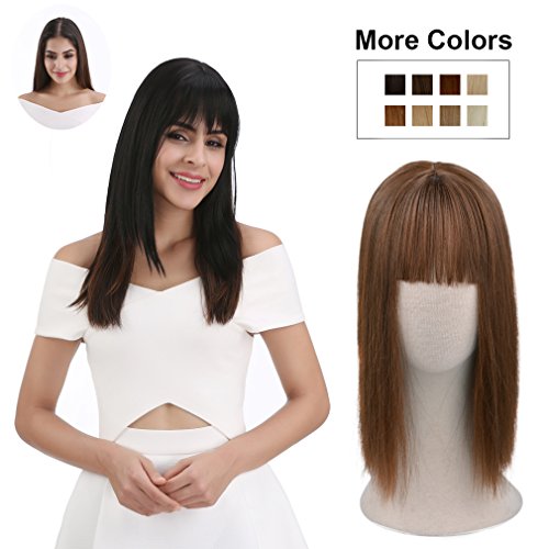 Product Cover REECHO Clip in Bangs with Scalp Synthetic Straight Hair Extensions Hair Closure Piece Hairpieces 3 Clips in for Women - Medium Warm Brown