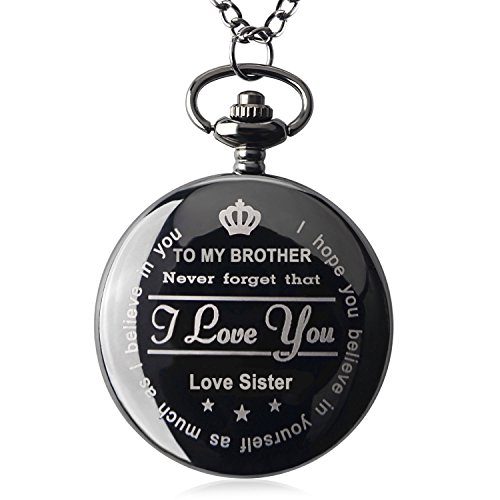 Product Cover Qise Pocket Watch to My Brother - Love Sister(Love Brother) Necklace Chain from Sister to Brother Gifts with Black Gift Box