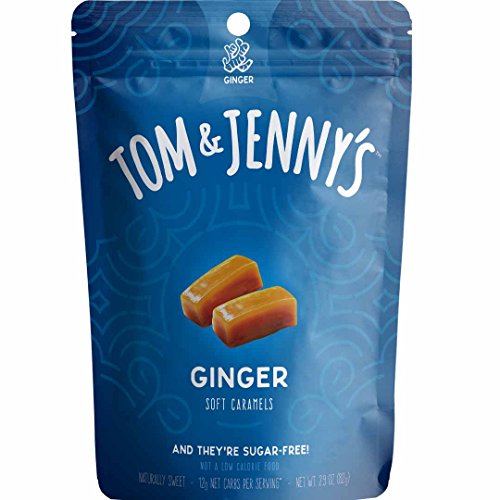 Product Cover Tom & Jenny's Sugar Free Soft Caramel Candy with Sea Salt and Ginger Powder - Low Net Carb Keto Diet (Moderate Keto Lifestyle) - with Xylitol and Maltitol - (Ginger Caramel, 1-pack)
