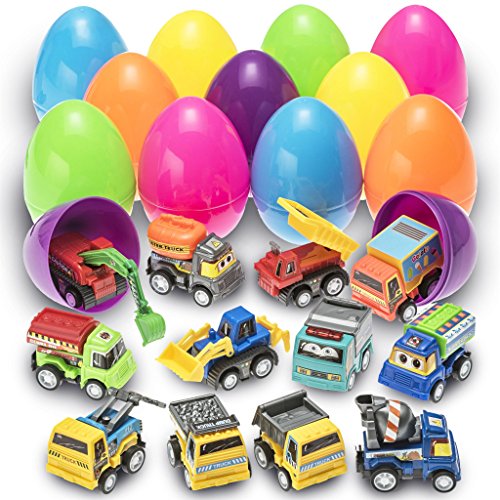 Product Cover Prextex Toy Filled Easter Eggs Filled with Pull-Back Construction Vehicles