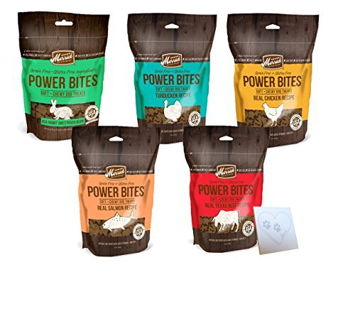 Product Cover Merrick Grain Free Power Bites Variety Pack - 5 Total Flavors: Chicken, Texas Beef, Turducken, Salmon, and Rabbit (5 Bags Total, 6oz Each)