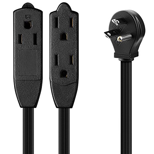 Product Cover Maximm Cable 12 Feet Flat Plug Extension Cord/Wire, Multi Outlet - 3 Prong Angled Plug Extension Cord - Black