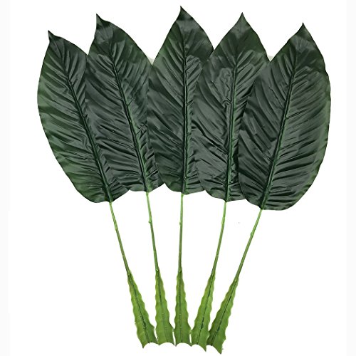 Product Cover Warmter 5Pcs Tropical Leaves,Fake Artificial Banana Leaf for Home Kitchen Party Decorations (Dark Green)