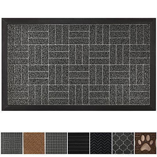 Product Cover GRIP MASTER Durable All-Natural Tough Rubber Doormats, 29x17 Size, Waterproof Boots Scraper Mats, Heavy Duty Indoor Outdoor Door Mat for Winter Snow, Low-Profile Easy Clean, Charcoal Stripes