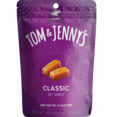 Product Cover Tom & Jenny's Sugar Free Soft Caramel Candy with Sea Salt and Vanilla - Low Net Carb Keto Diet (Moderate Keto Lifestyle) - with Xylitol and Maltitol - (Classic Caramel, 1-pack)