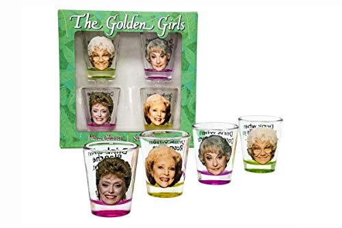 Product Cover Golden Girls Shot Glasses | Fun Drinking Games | Set of 4 Collectible Glasses | Perfect For Parties, Game Night, Bachelor, Bachelorette Party, College Graduation and Birthdays