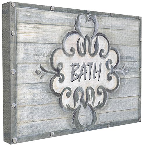 Product Cover Stupell Industries The Stupell Home Decor Collection Bath Grey Bead Board with Scroll Plaque Bathroom Canvas Wall Art, 16 x 20, Design by Artist Bonnie Wrublesky