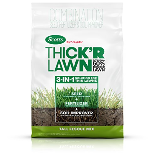 Product Cover Scotts Turf Builder Thick'R Lawn Tall Fescue Mix - 40 Lb. | Combination Seed, Fertilizer & Soil Improver | Get Up to A 50% Thicker Lawn | Fill Lawn Gaps & Enhance Root Development | 30075