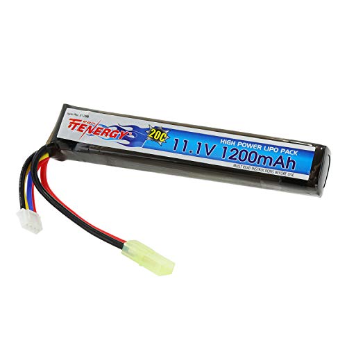 Product Cover Tenergy Airsoft Battery 11.1V, 1200mAh High Capacity Stick LiPo Battery Pack, 20C High Discharge Rate Rechargeable Hobby Battery for Airsoft Guns AK47, MP5K, RPK, PKM w/Mini Tamiya Connector