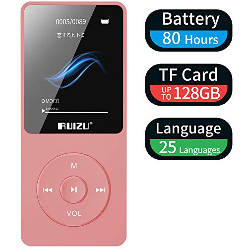 Product Cover Mp3 Player, RUIZU X02 Ultra Slim Music Player with FM Radio, Voice Recorder, Video Play, Text Reading, 80 Hours Playback and Expandable Up to 128 GB (Rose)