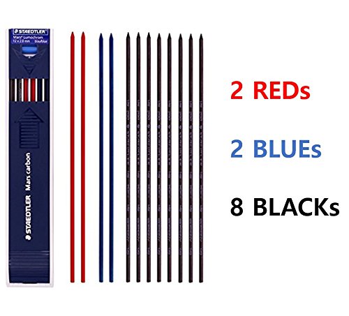 Product Cover Staedtler Mars Carbon Lead 12 x 2 mm Color Mix (8 HB + 2 Blue + 2 Red) & tiny gift