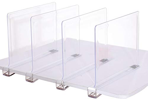 Product Cover Sooyee Beautiful 4 PCS Acrylic Shelf Dividers, Perfect Perfect for Closets Kitchen Bedroom Shelving Organization to Organize Clothes Closet Shelves, Books,Towels and Hats, Purses Separators,Clear.