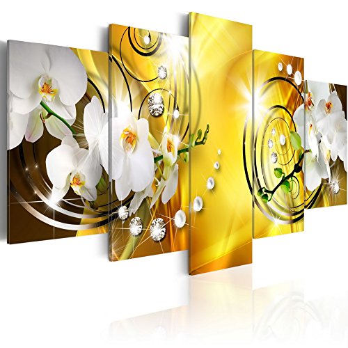 Product Cover Everlands Art Flower Canvas Print Art Wall Decor Picture 5 Panels White Orchid Floral Painting Contemporary Diamond HD Yellow Artwork for Bedroom Framed Ready to Hang (40