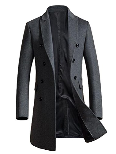 Product Cover Mordenmiss Men's Premium Double Breasted Woolen Pea Coat Notched Collar Overcoat