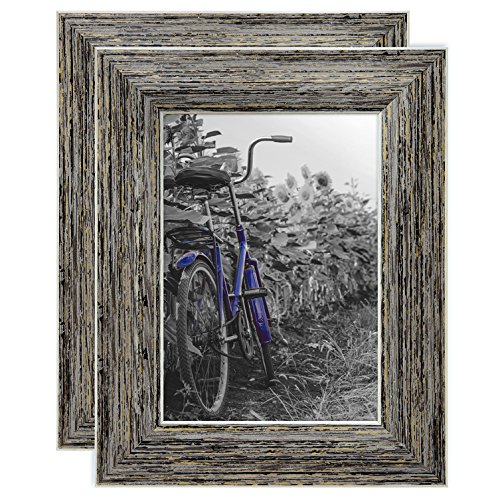 Product Cover Americanflat 2 Pack - 5x7 Tan Rustic Picture Frames - Built-in Easels - Wall Display - Tabletop Display