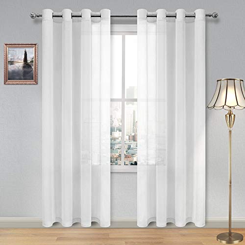 Product Cover DWCN White Sheer Curtains Linen Look Semi Transparent Voile Grommet Curtains for Living Dining Room Drapes 52 x 84 Inch Long, Set of 2 Panels