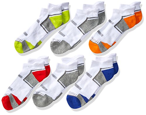 Product Cover Fruit of the Loom Boys' Big Everyday Active Low Cut Tab Socks-6 Pair Pack, white, orange, red, green, blue, gray, Shoe Size: 4-10