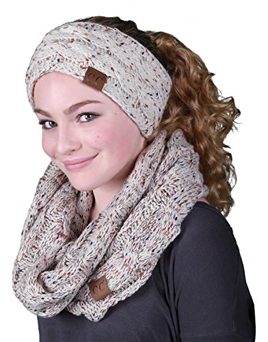 Product Cover Funky Junque Cable Knit Fuzzy Lined Headwrap with Matching Infinity Scarf