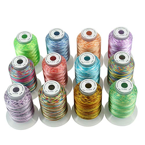 Product Cover New Brothread 12 Colors Variegated Polyester Embroidery Machine Thread Kit 500M (550Y) Each Spool for Brother Janome Babylock Singer Pfaff Bernina Husqvaran Embroidery and Sewing Machines