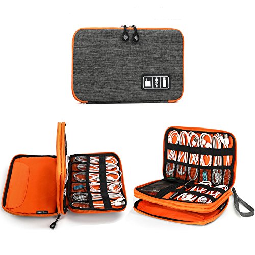 Product Cover Electronics Organizer, Jelly Comb Electronic Accessories Cable Organizer Bag Waterproof Travel Cable Storage Bag for Charging Cable, Cellphone, Mini Tablet (Up to 7.9'') and More (Orange and Gray)