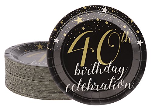 Product Cover Disposable Plates - 80-Count Paper Plates, 40th Birthday Party Supplies for Appetizer, Lunch, Dinner, and Dessert, 9 x 9 Inches