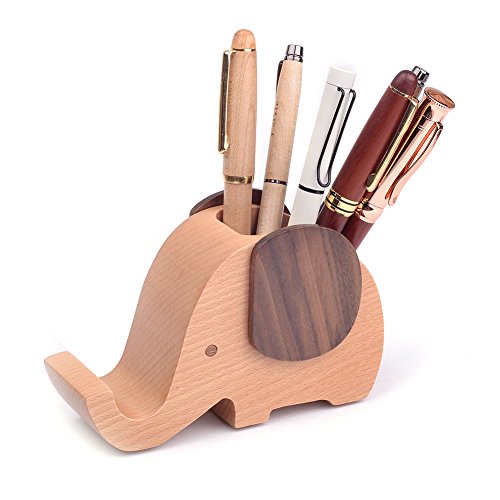 Product Cover ARTINOVA Elephant Shape Wooden Pen Cup/Pen Holder Desk Organizer with Cell Phone Stand ARTA-0057