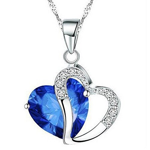 Product Cover iLH Clearance Deals Fashion Women Heart Crystal Rhinestone Silver Chain Pendant Necklace Jewelry by ZYooh (Light Blue)