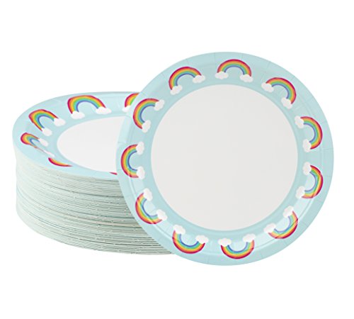 Product Cover Disposable Plates - 80-Count Paper Plates, Rainbow Party Supplies for Appetizer, Lunch, Dinner, and Dessert, Kids Birthdays, 9 x 9 inches