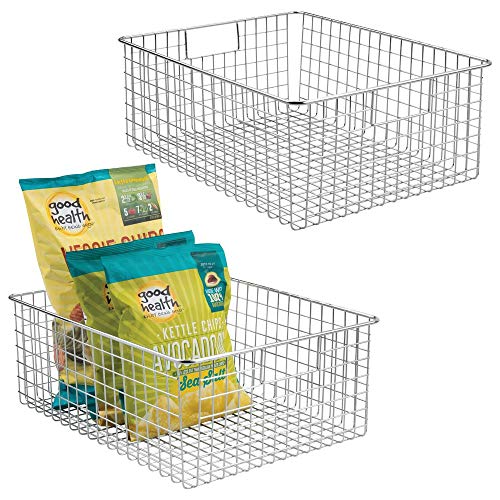 Product Cover mDesign Farmhouse Decor Metal Wire Food Organizer Storage Bin Baskets with Handles for Kitchen Cabinets, Pantry, Bathroom, Laundry Room, Closets, Garage - 2 Pack - Chrome