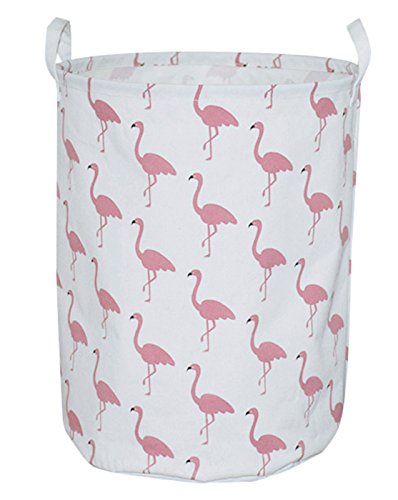 Product Cover CLOCOR Large Storage Bin-Cotton Storage Basket-Round Gift Basket with Handles for Toys,Laundry,Baby Nursery (White Flamingo)