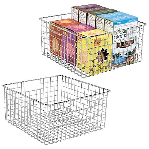 Product Cover mDesign Farmhouse Decor Metal Wire Food Storage Organizer, Bin Basket with Handles for Kitchen Cabinets, Pantry, Bathroom, Laundry Room, Closets, Garage - 12