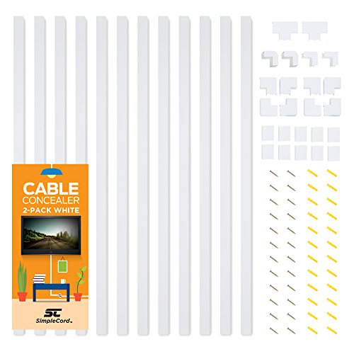 Product Cover Cable Concealer On-Wall Cord Cover Raceway Kit - 12 White Cable Covers - Cable Management System to Hide Cables, Cords, or Wires - Organize Cables to TVs and Computers at Home or in The Office