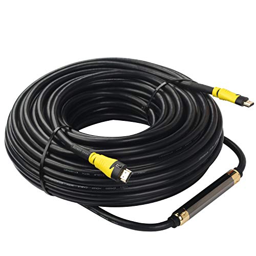 Product Cover SHD 75 Feet HDMI Cable with Signal Booster 75' HDMI Cord 2.0V Support 4K 3D 1080P for in-Wall Installation CL3 Rated Black and Yellow Color