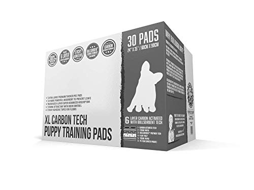 Product Cover Bulldoglogy Carbon Black Puppy Pee Pads with Adhesive Sticky Tape - Extra Large Housebreaking Dog Training Wee Pads (24x35) 6 Layers with Extra Quick Dry Bullsorbent Polymer (30-Count)