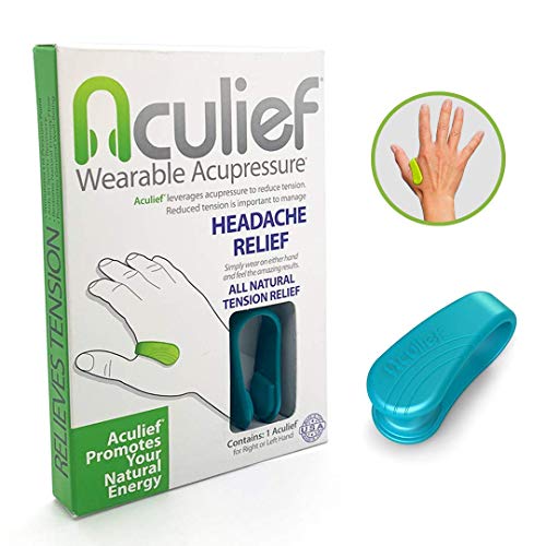 Product Cover Aculief - Award Winning Natural Headache, Migraine and Tension Relief - Wearable Acupressure - Stress Alleviation - Simple, Easy & Effective - (Teal)