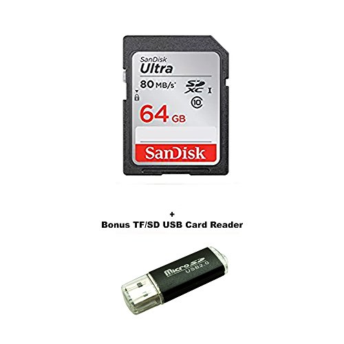Product Cover 64GB Canon EOS Rebel T5 Memory Card SanDisk SD Ultra SD Memory Card 80mb/s with Bonus Wisla Trust (TM) SD/TF USB READER