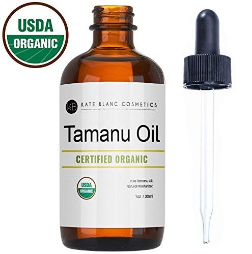 Product Cover Tamanu Oil for Face and Skin by Kate Blanc. USDA Certified Organic, 100% Pure, Cold Pressed, Unrefined. Helps with Acne, Scars, Eczema, Psoriasis, Stretch Marks, Rosacea, Anti-Aging, and Dry Skin.