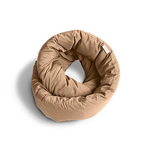 Product Cover Huzi Infinity Pillow - Travel Pillow - Versatile Soft Neck Pillow for Sleep in Airplane, Train, Bus, Office (Tan)