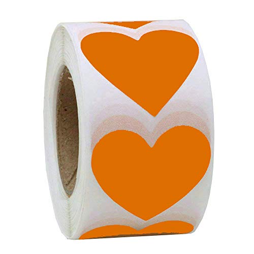 Product Cover 2 Inch Fluorescent Orange Adhesive Love Heart Crafting Scrapbooking Labels Stickers - 500 Per Roll