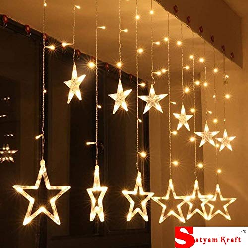 Product Cover SATYAM KRAFT Star Light Curtain for Decoration (Yellow) (1 PCS Yellow Color) / Decorative Lights for Home/Lights for Decoration/Decoration Items Valentine Gift