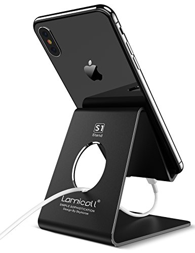 Product Cover Cell Phone Stand, Lamicall Phone Stand: Cradle, Dock, Holder Compatible with iPhone 11 Pro Xs Max XR X 8 7 6 Plus and Other Android Smartphone Charging, Desk Office Accessories - Black