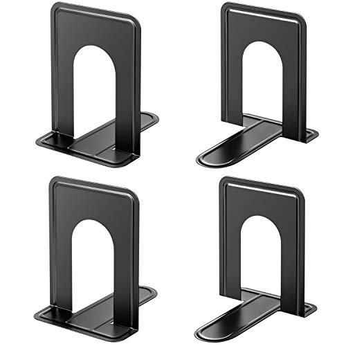 Product Cover MaxGear Book Ends Universal Premium Bookends for Shelves, Non-Skid Bookend, Heavy Duty Metal Book End, Book Stopper for Books/Movies/CDs/Video Games, 6 x 4.6 x 6 in, Black (2 Pairs/4 Pieces, Large)