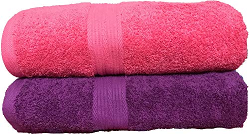 Product Cover Trella 100% Cotton 500 GSM Large Cotton Bath Towel Set - 2 Piece :: 140 x 70 cm (Pink Purple)